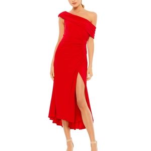 Ieena for Max Duggal Ruched OFF-THE-SHOULDER Midi Dress